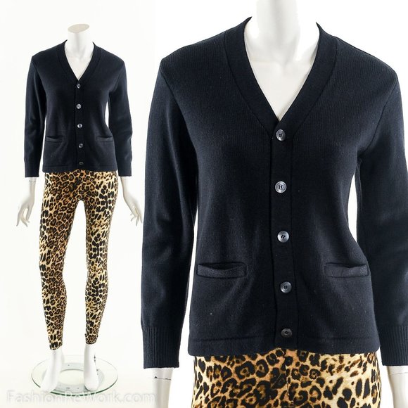 MINIMALIST Black Cardigan,Vintage Knit Cardigan,Sweater Jacket,Structured Knit J - Picture 7 of 8